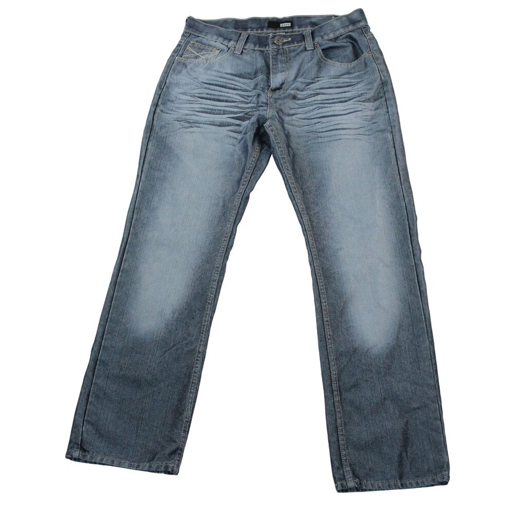Hype Mens Sz 32 X 32 Medium Wash Denim Blue Jeans Straight Leg Decorated Pockets - Picture 2 of 15